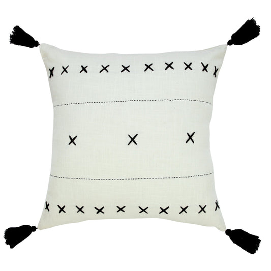 20" X 20" Off-White And Black 100% Cotton Geometric Zippered Pillow FurniFindUSA