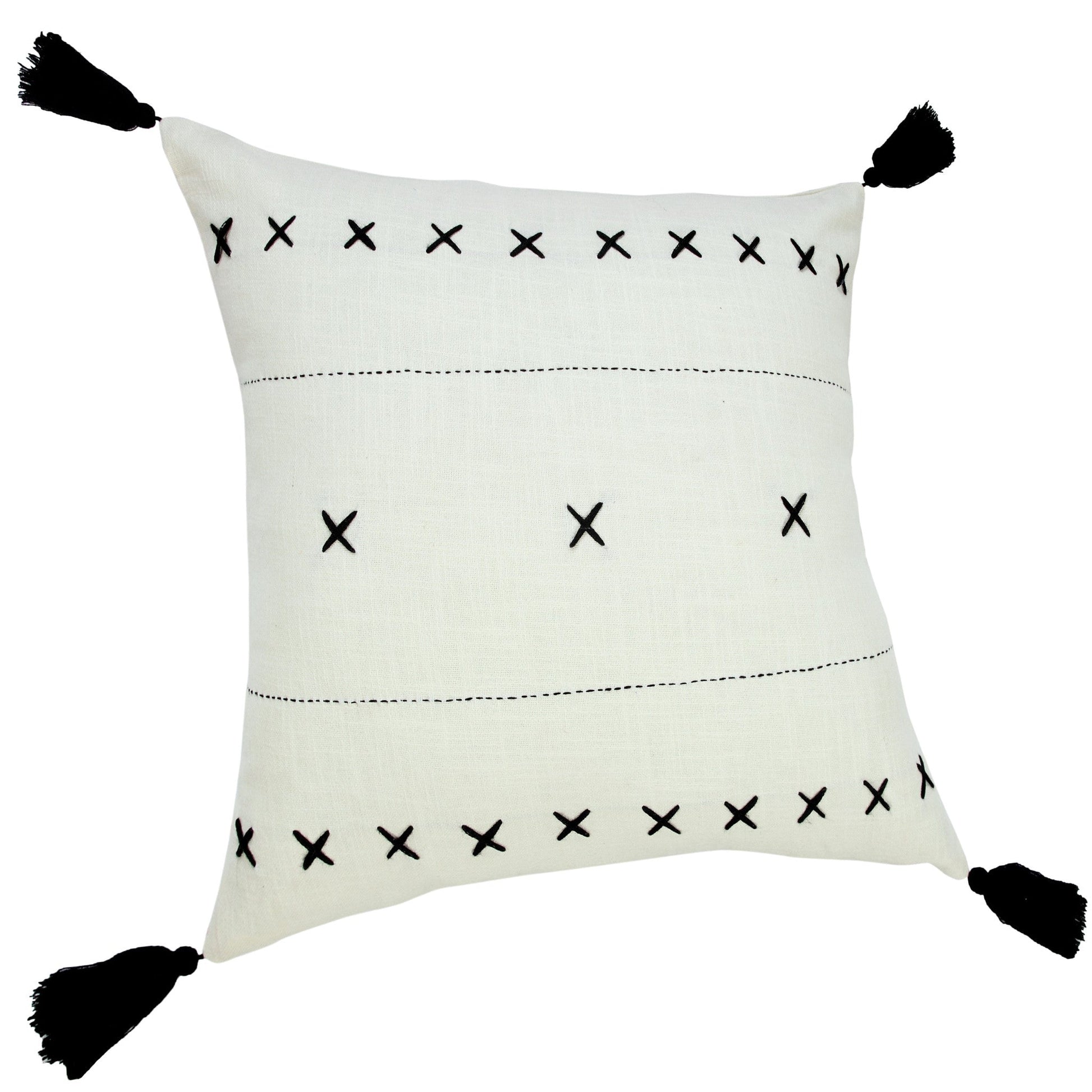20" X 20" Off-White And Black 100% Cotton Geometric Zippered Pillow FurniFindUSA