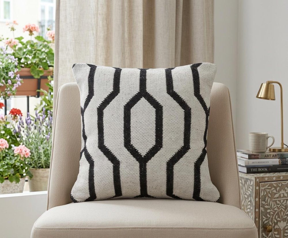 20" Black And White Cotton Geometric Throw Pillow — view 5