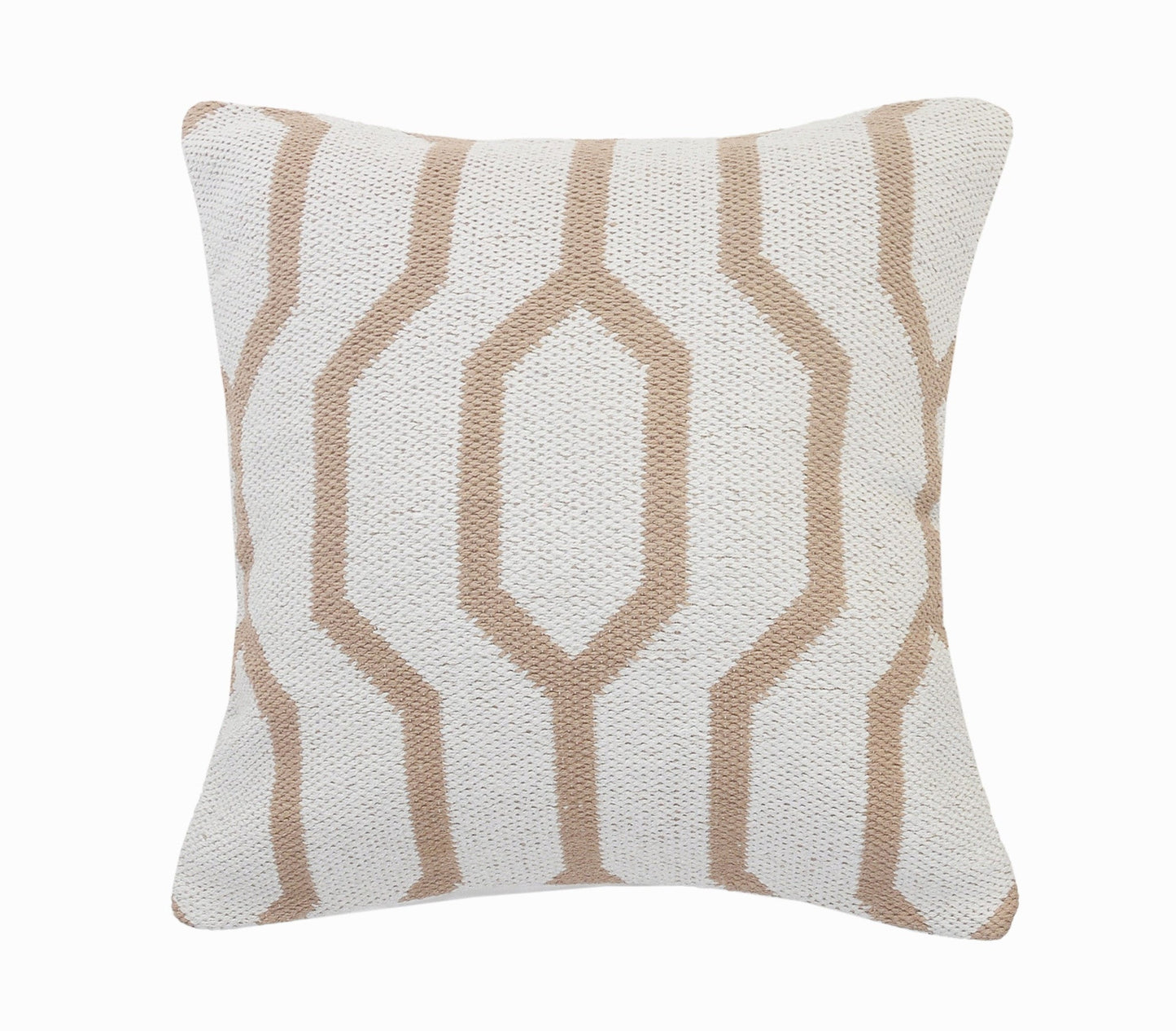 20" X 20" White And Tan 100% Cotton Geometric Zippered Pillow 4.0" (L) x 20.0" (W) x 20.0" (H) FurniFindUSA