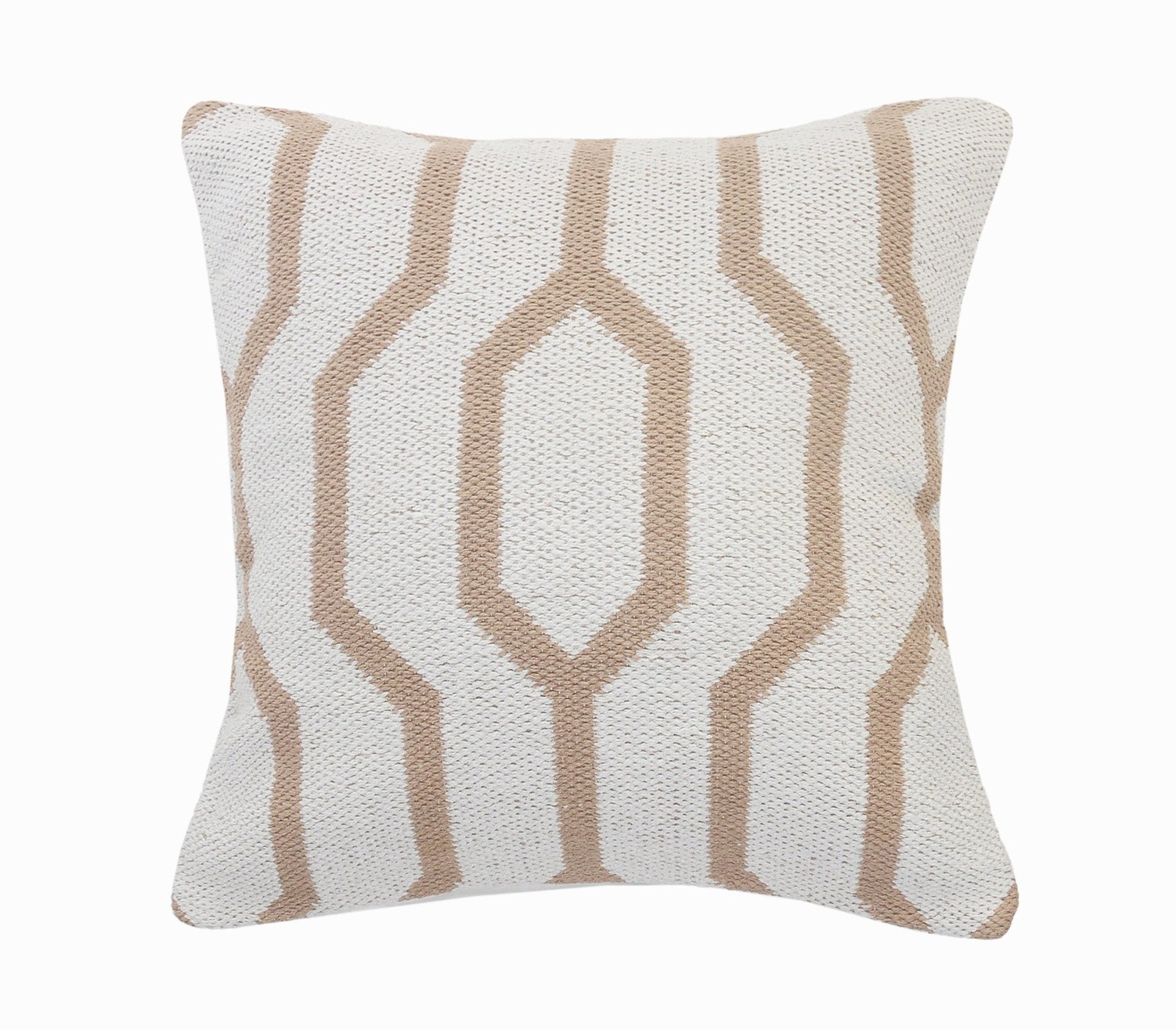 20" X 20" White And Tan 100% Cotton Geometric Zippered Pillow 4.0" (L) x 20.0" (W) x 20.0" (H) FurniFindUSA