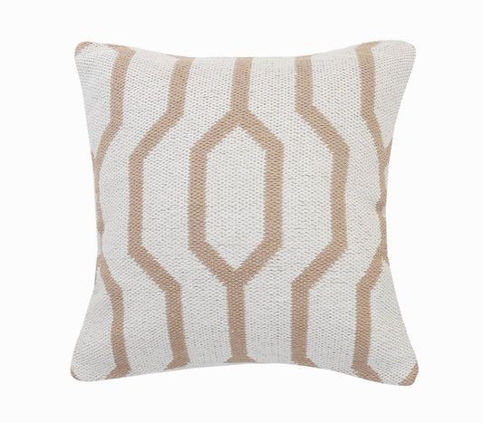 20" X 20" White And Tan 100% Cotton Geometric Zippered Pillow 4.0" (L) x 20.0" (W) x 20.0" (H) FurniFindUSA