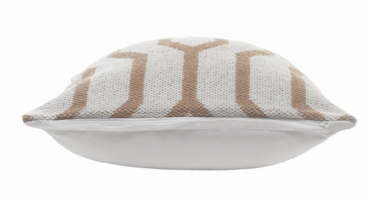 20" X 20" White And Tan 100% Cotton Geometric Zippered Pillow 4.0" (L) x 20.0" (W) x 20.0" (H) FurniFindUSA
