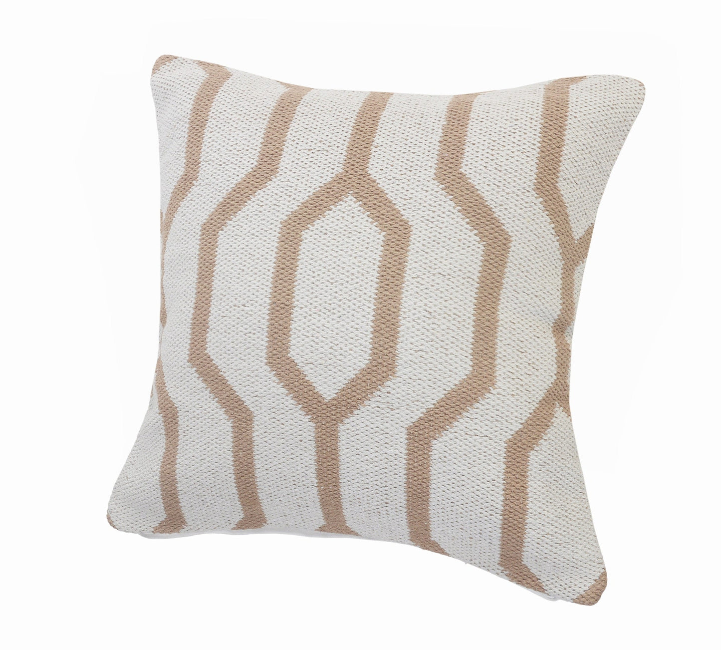 20" X 20" White And Tan 100% Cotton Geometric Zippered Pillow 4.0" (L) x 20.0" (W) x 20.0" (H) FurniFindUSA