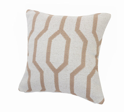 20" X 20" White And Tan 100% Cotton Geometric Zippered Pillow 4.0" (L) x 20.0" (W) x 20.0" (H) FurniFindUSA