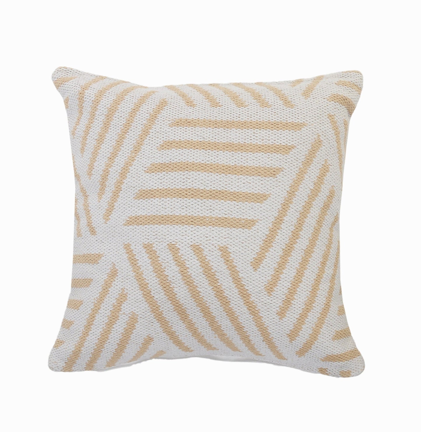 20" X 20" Tan And White 100% Cotton Geometric Zippered Pillow FurniFindUSA