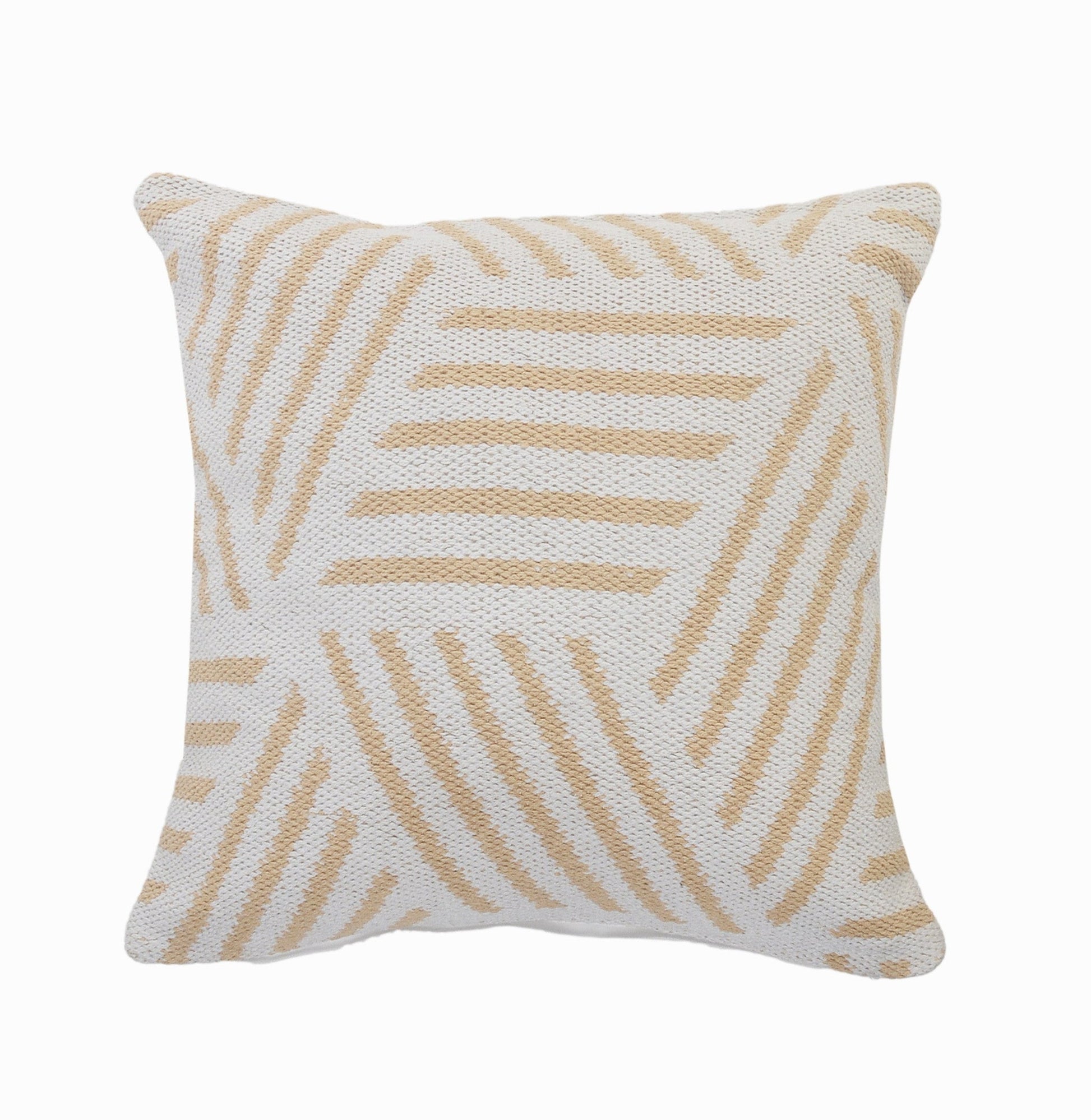 20" X 20" Tan And White 100% Cotton Geometric Zippered Pillow FurniFindUSA