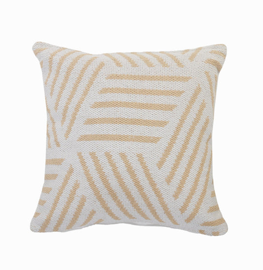20" X 20" Tan And White 100% Cotton Geometric Zippered Pillow FurniFindUSA