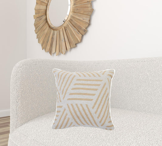 20" X 20" Tan And White 100% Cotton Geometric Zippered Pillow FurniFindUSA