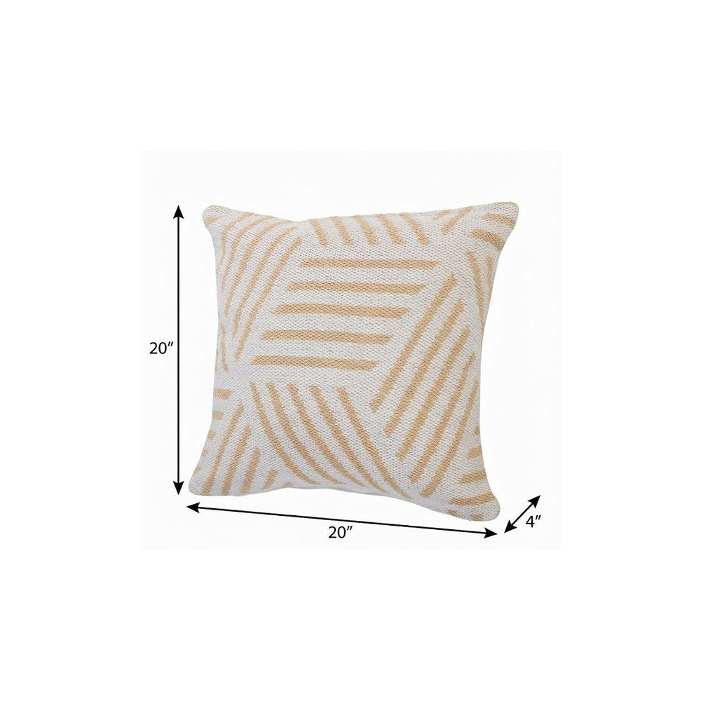 20" X 20" Tan And White 100% Cotton Geometric Zippered Pillow HomeRoots