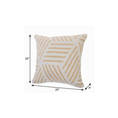 20" X 20" Tan And White 100% Cotton Geometric Zippered Pillow HomeRoots
