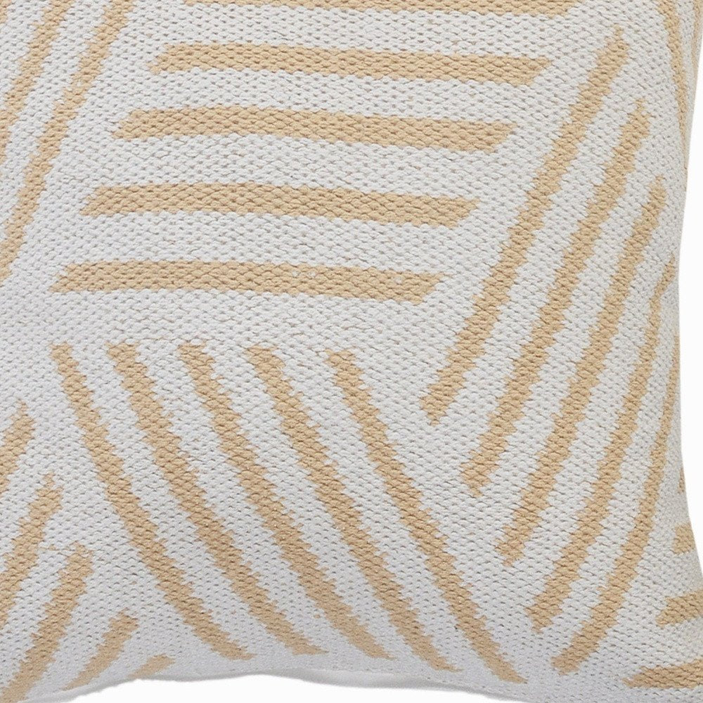 20" X 20" Tan And White 100% Cotton Geometric Zippered Pillow — view 7