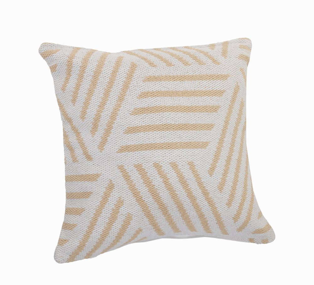 20" X 20" Tan And White 100% Cotton Geometric Zippered Pillow — view 4