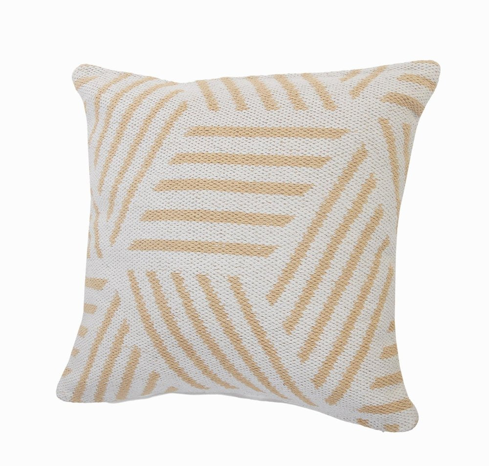 20" X 20" Tan And White 100% Cotton Geometric Zippered Pillow HomeRoots