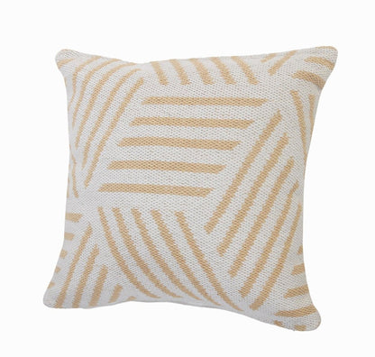20" X 20" Tan And White 100% Cotton Geometric Zippered Pillow HomeRoots
