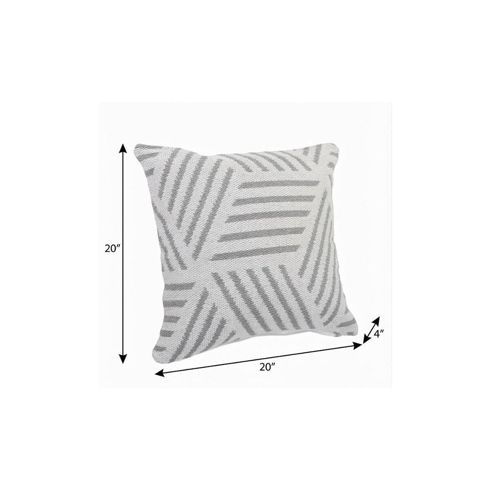 20" X 20" Gray And White 100% Cotton Geometric Zippered Pillow — view 10