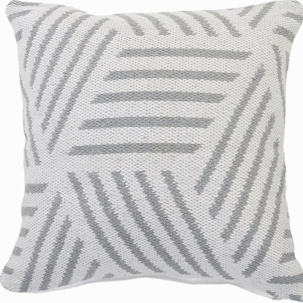 20" X 20" Gray And White 100% Cotton Geometric Zippered Pillow — view 8
