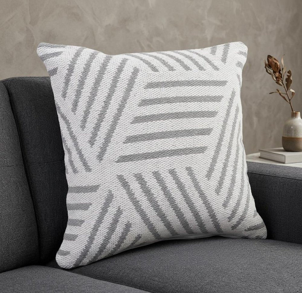 20" X 20" Gray And White 100% Cotton Geometric Zippered Pillow — view 9