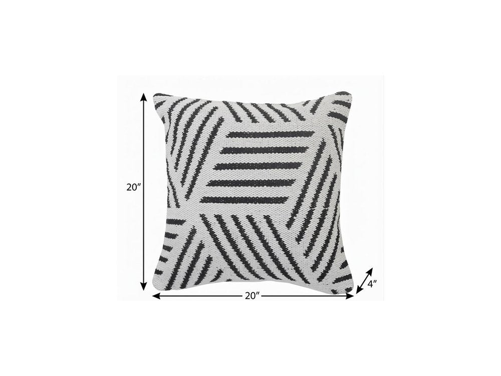 20" Black And White Cotton Geometric Throw Pillow — view 8