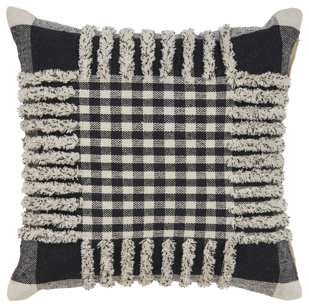 18" X 18" Black and Off White Plaid Cotton Zippered Pillow FurniFindUSA