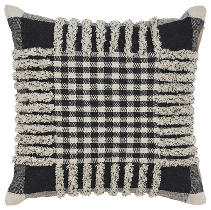 18" X 18" Black and Off White Plaid Cotton Zippered Pillow FurniFindUSA