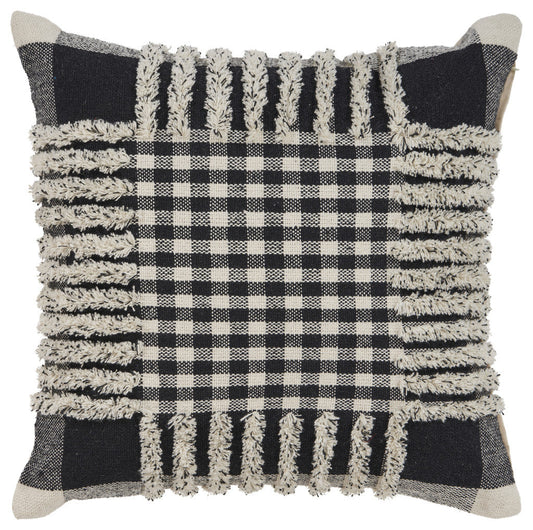 18" X 18" Black and Off White Plaid Cotton Zippered Pillow FurniFindUSA