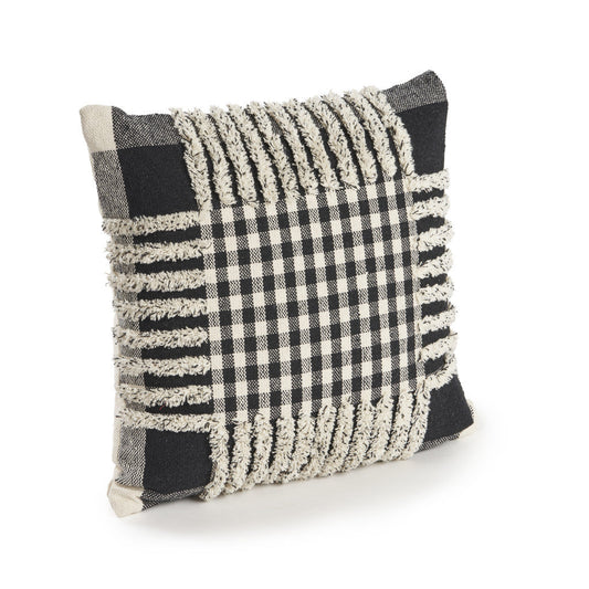 18" X 18" Black and Off White Plaid Cotton Zippered Pillow FurniFindUSA