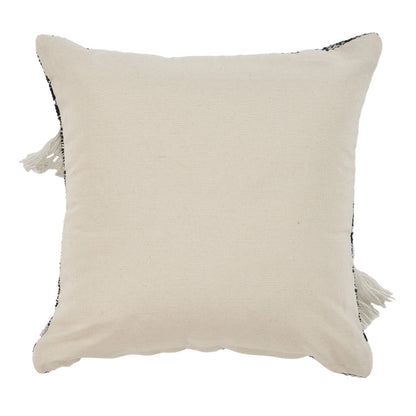 18" X 18" Black and Off White Striped Cotton Zippered Pillow With Fringe FurniFindUSA