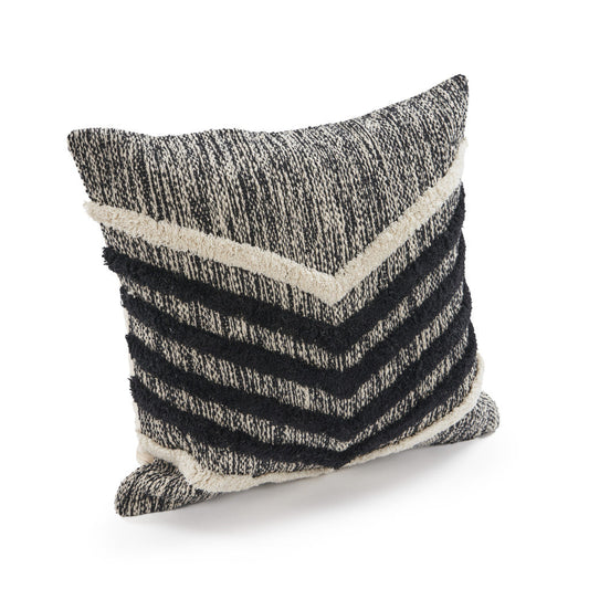 18" X 18" Black and Off White Striped Cotton Zippered Pillow FurniFindUSA