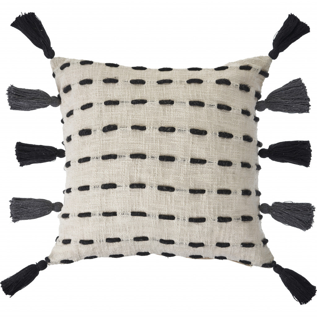 20" X 20" Black And Cream 100% Cotton Geometric Zippered Pillow 4.0" (L) x 20.0" (W) x 20.0" (H) FurniFindUSA
