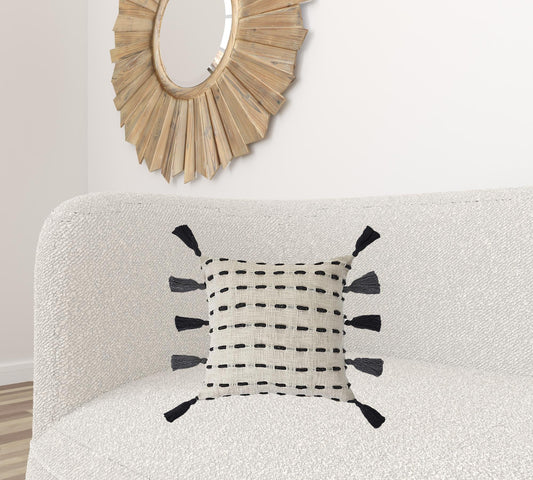 20" X 20" Black And Cream 100% Cotton Geometric Zippered Pillow 4.0" (L) x 20.0" (W) x 20.0" (H) FurniFindUSA