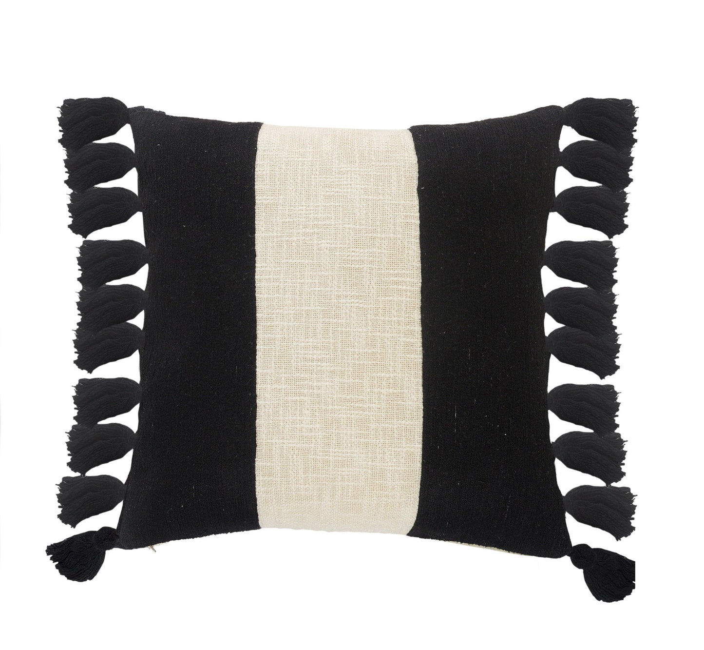 20" X 20" Black And Ivory 100% Cotton Striped Zippered Pillow FurniFindUSA