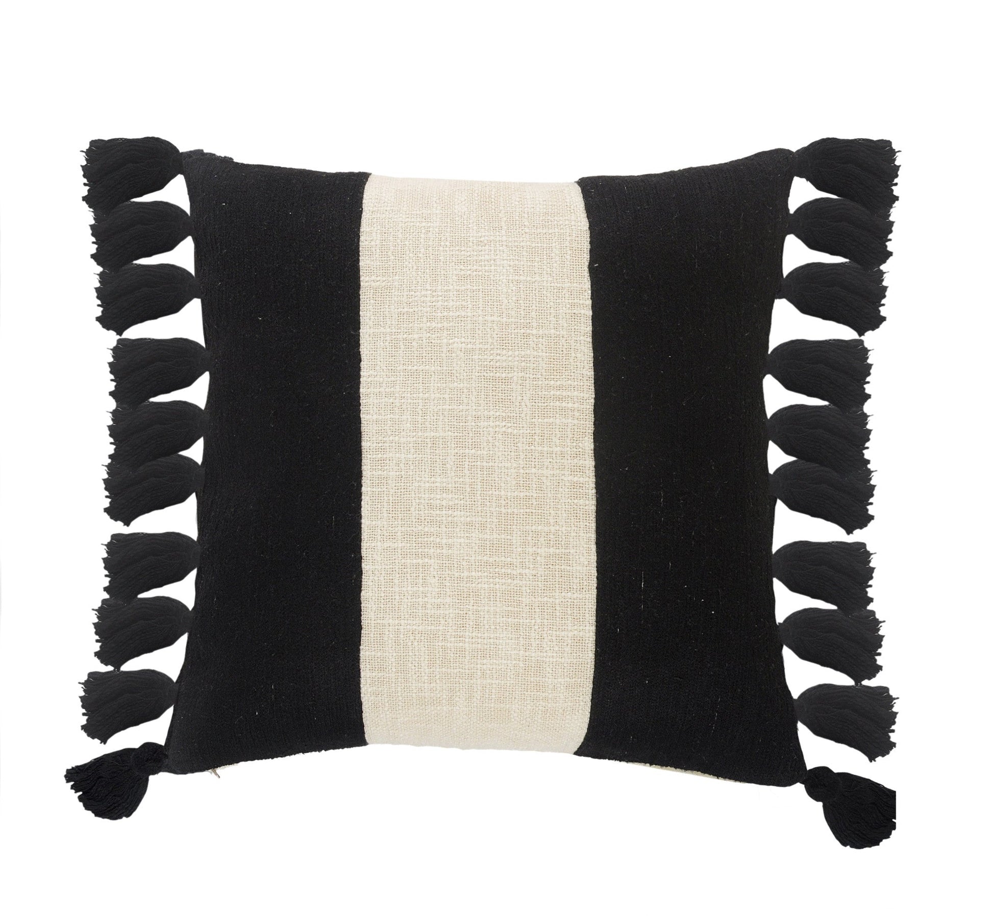 20" X 20" Black And Ivory 100% Cotton Striped Zippered Pillow FurniFindUSA