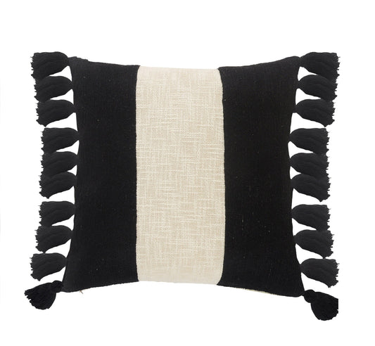 20" X 20" Black And Ivory 100% Cotton Striped Zippered Pillow FurniFindUSA