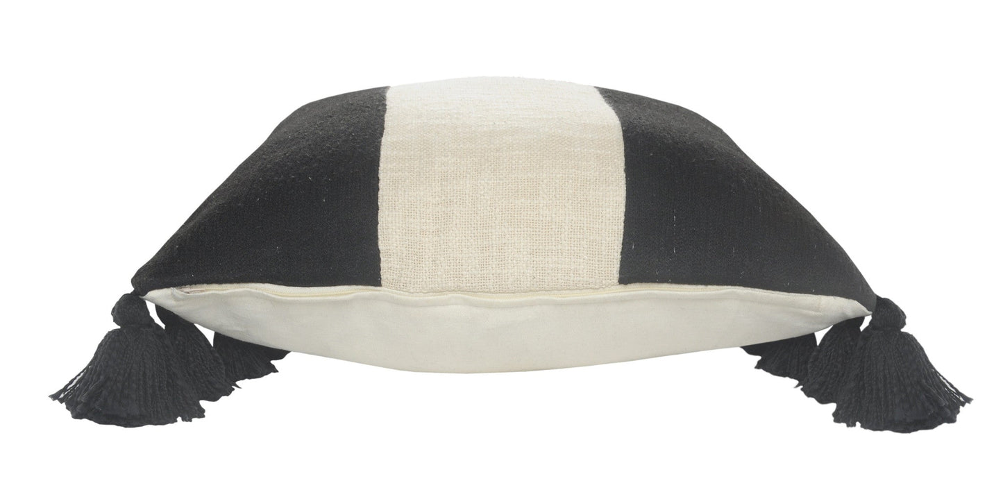 20" X 20" Black And Ivory 100% Cotton Striped Zippered Pillow FurniFindUSA