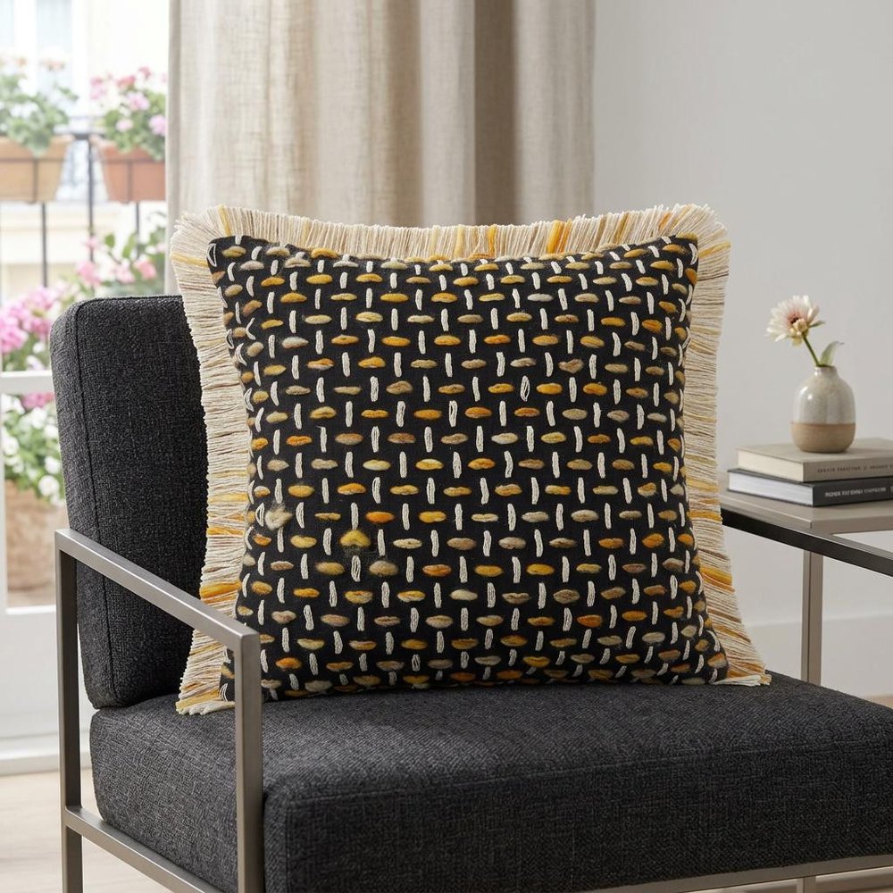 20" X 20" Black Gold And White Polyester And Cotton Blend Geometric Zippered Pillow — view 6