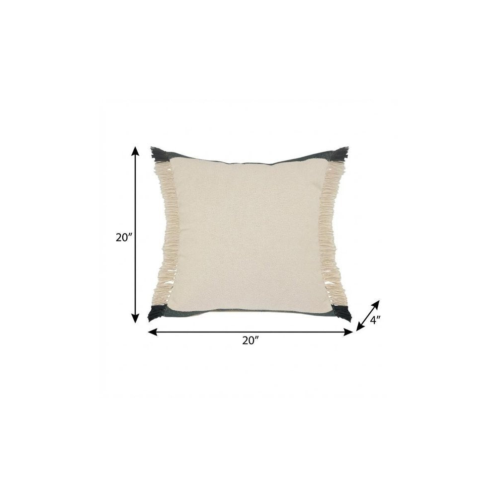 20" X 20" Juniper Green Dark Green White And Linen 100% Cotton Striped Zippered Pillow — view 8