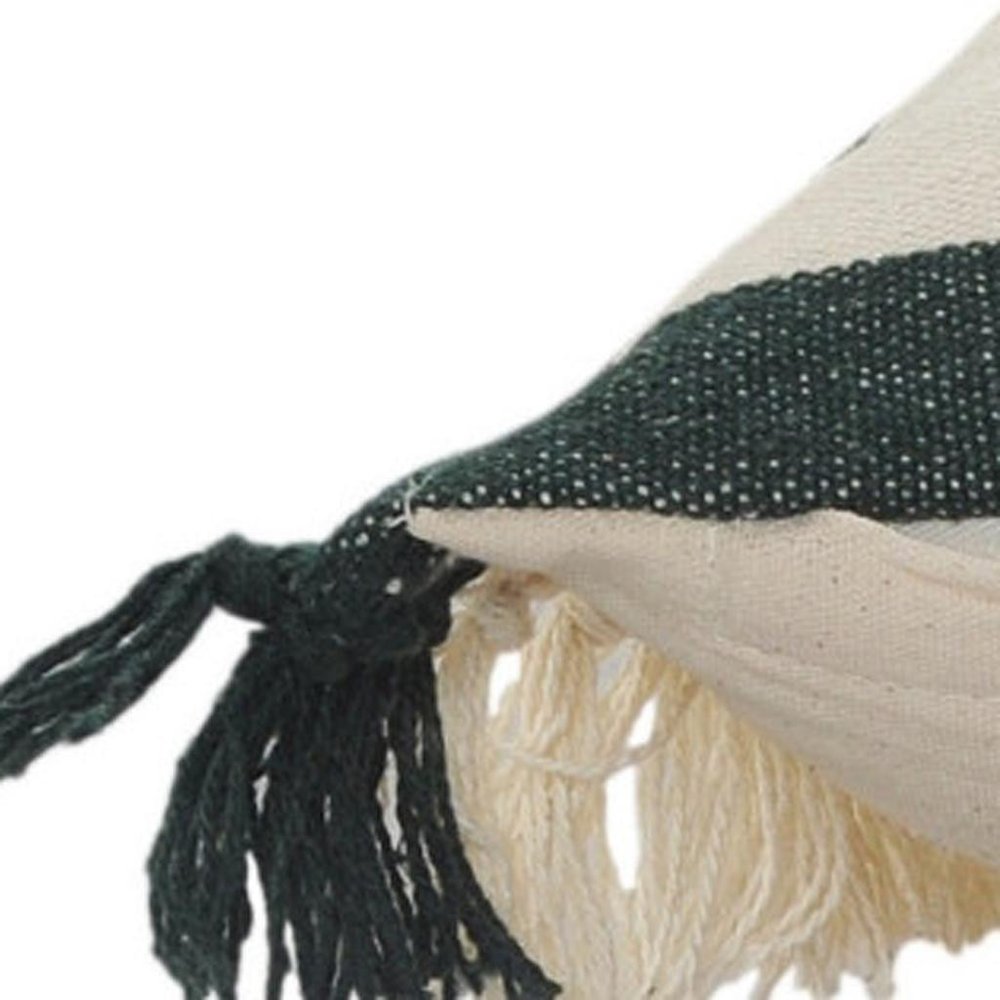 20" X 20" Juniper Green Dark Green White And Linen 100% Cotton Striped Zippered Pillow — view 6