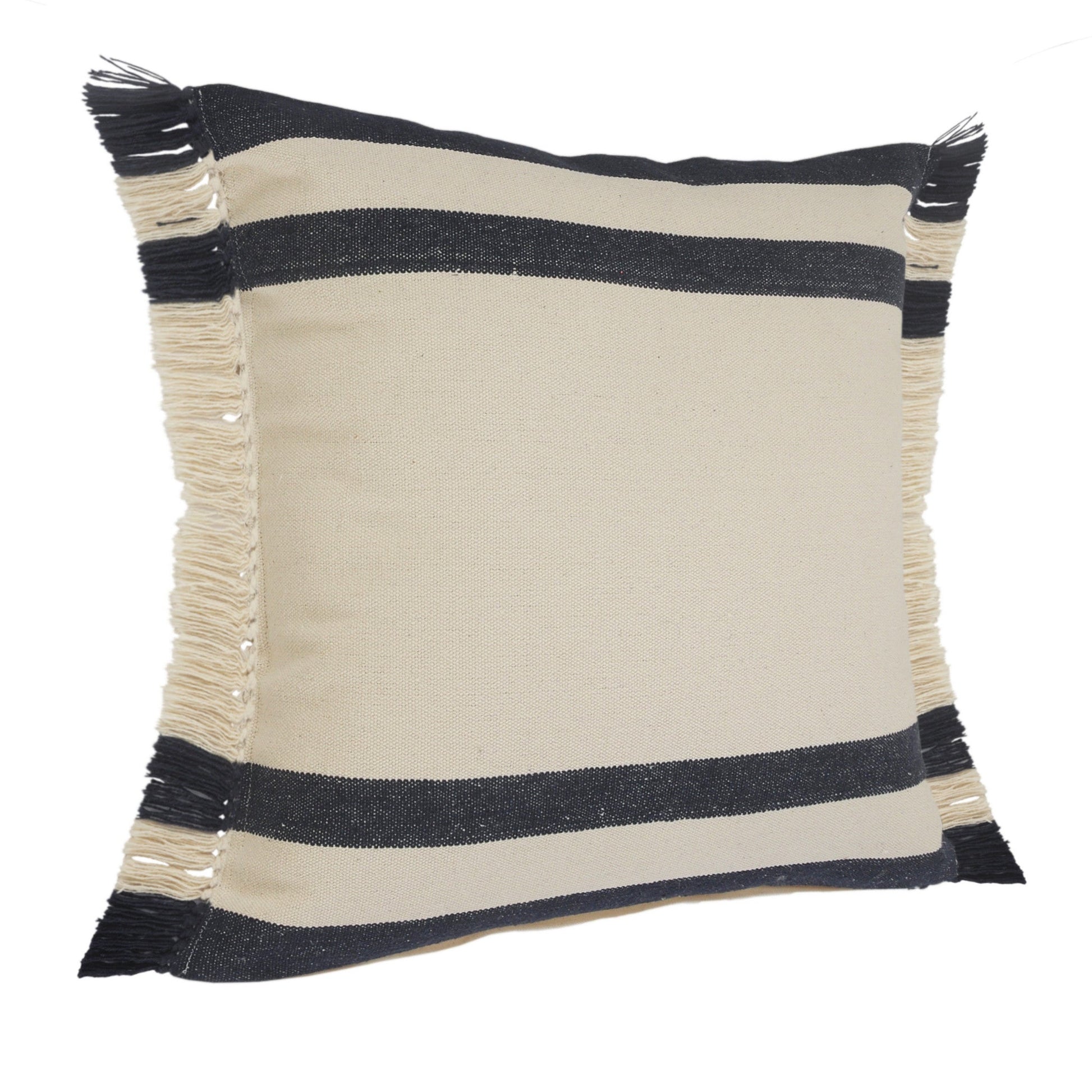 20" X 20" Ensign Blue White And Linen 100% Cotton Striped Zippered Pillow FurniFindUSA