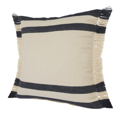 20" X 20" Ensign Blue White And Linen 100% Cotton Striped Zippered Pillow FurniFindUSA