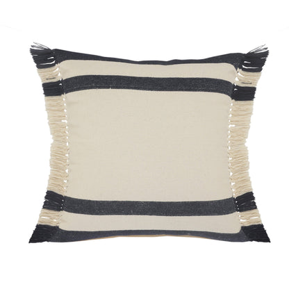 26" X 26" Ensign Blue White And Linen 100% Cotton Striped Zippered Pillow FurniFindUSA