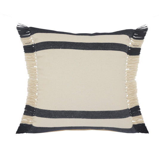 26" X 26" Ensign Blue White And Linen 100% Cotton Striped Zippered Pillow FurniFindUSA