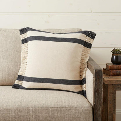 26" X 26" Ensign Blue White And Linen 100% Cotton Striped Zippered Pillow HomeRoots