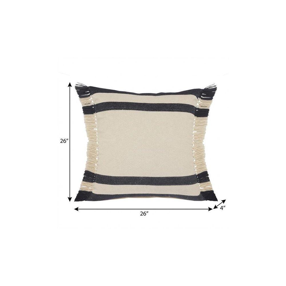 26" X 26" Ensign Blue White And Linen 100% Cotton Striped Zippered Pillow HomeRoots