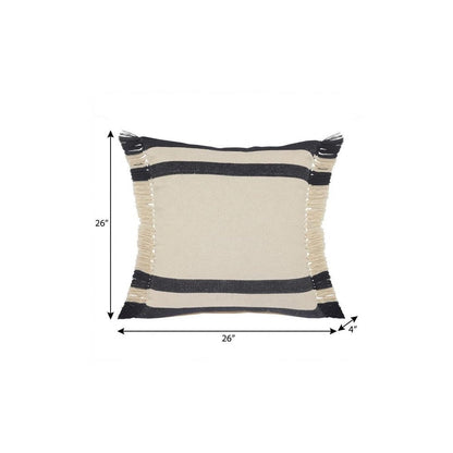 26" X 26" Ensign Blue White And Linen 100% Cotton Striped Zippered Pillow HomeRoots
