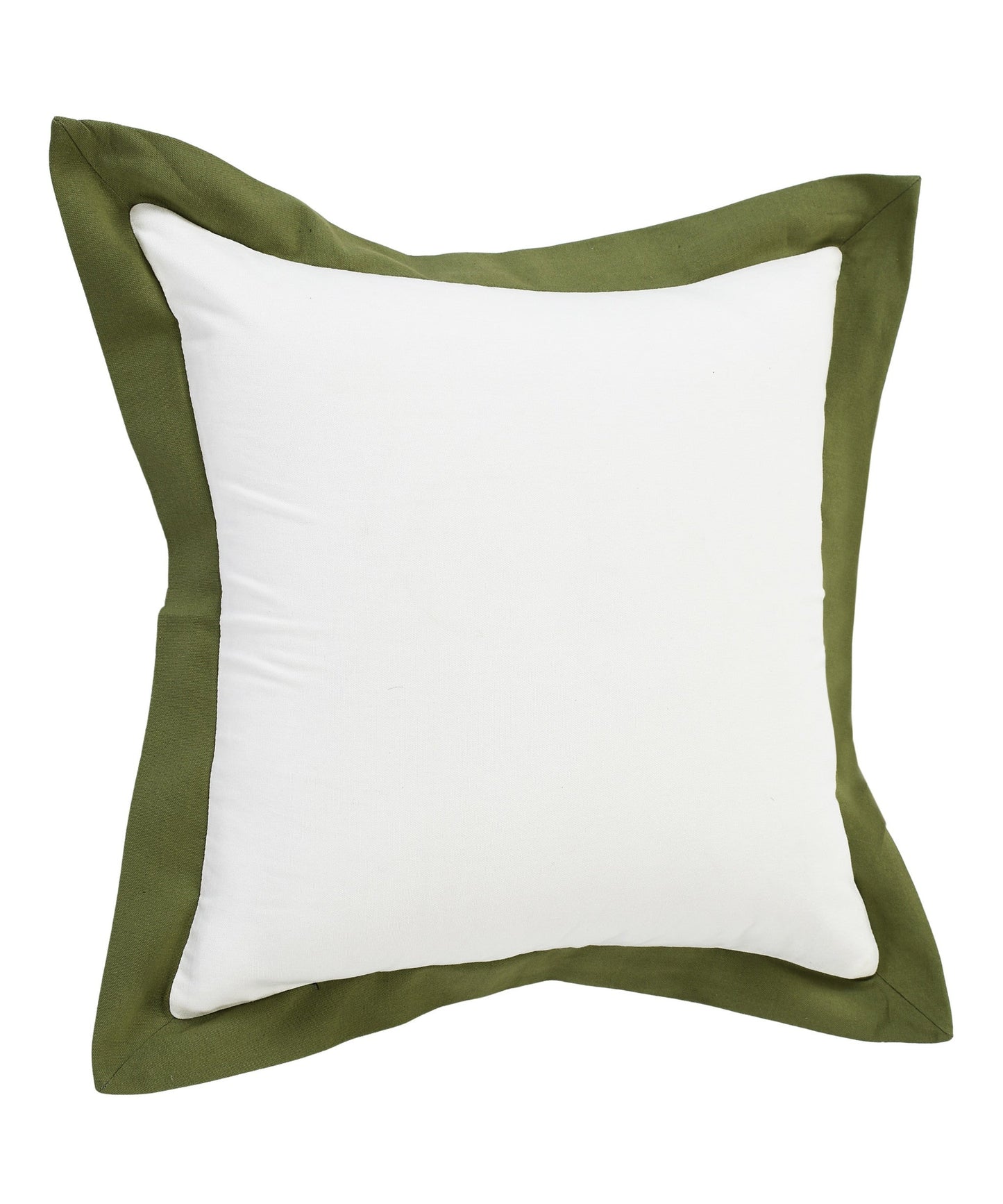 20" X 20" White And Moss Green 100% Cotton Geometric Zippered Pillow FurniFindUSA