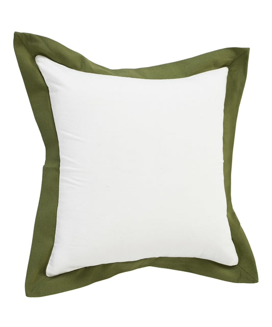 20" X 20" White And Moss Green 100% Cotton Geometric Zippered Pillow FurniFindUSA