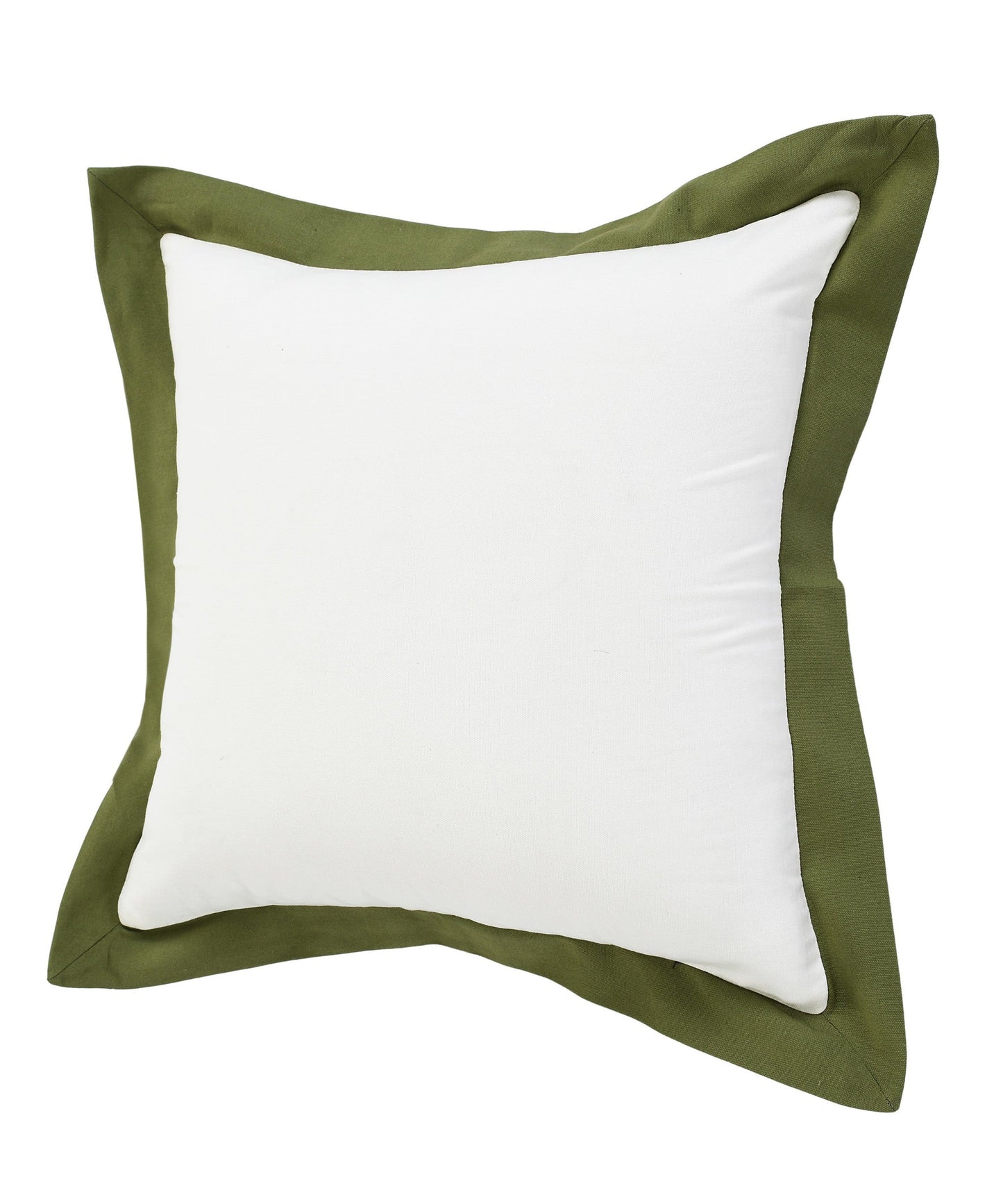 20" X 20" White And Moss Green 100% Cotton Geometric Zippered Pillow FurniFindUSA