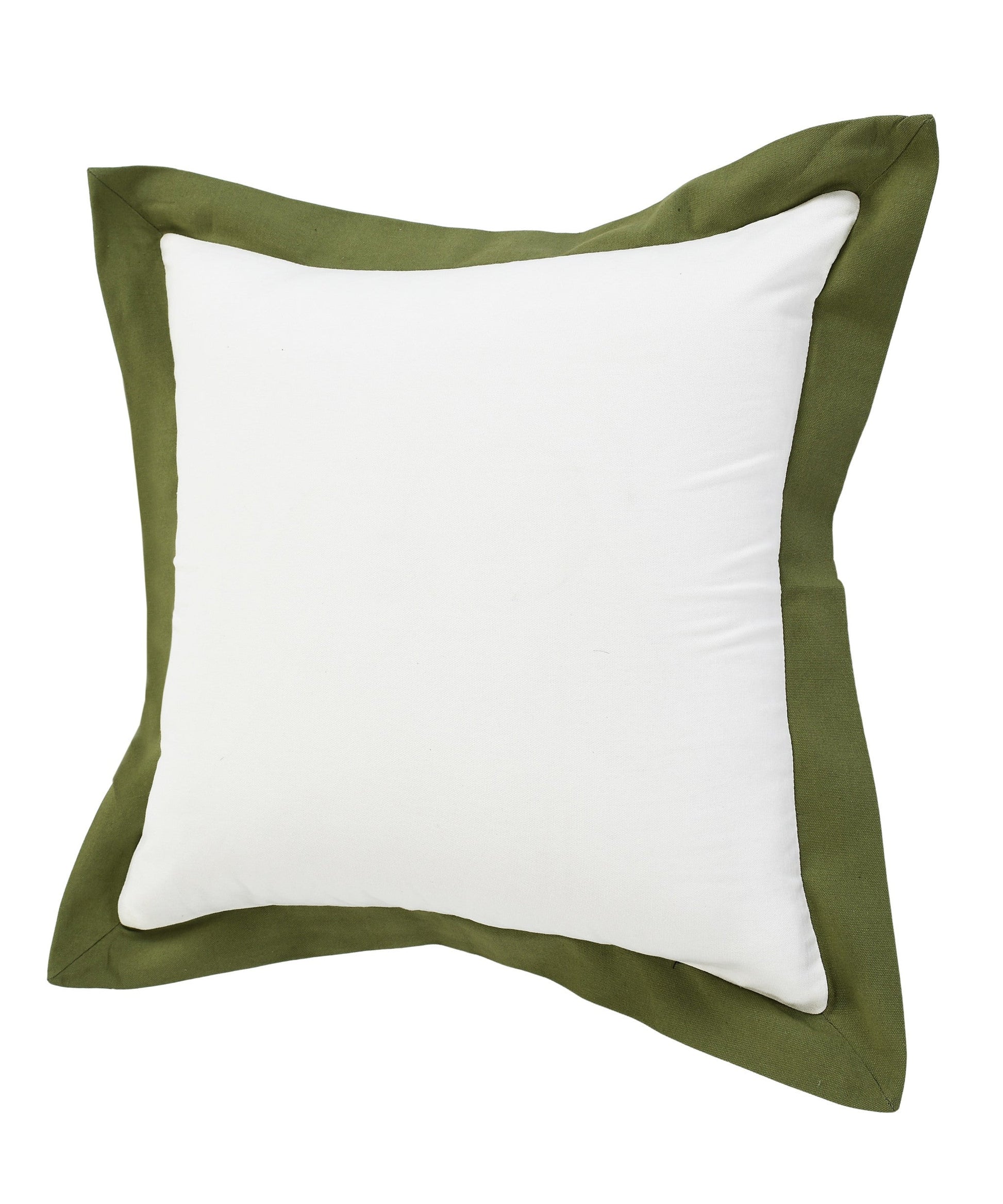 20" X 20" White And Moss Green 100% Cotton Geometric Zippered Pillow FurniFindUSA
