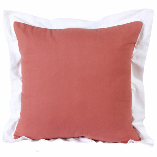 20" X 20" Deep Coral And White 100% Cotton Geometric Zippered Pillow FurniFindUSA